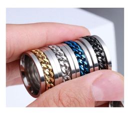 Couple Rings Wholesale 40Pcs Spin Chain Stainless Steel Sier Black Gold Blue Mix Men Fashion Wedding Band Party Gifts Jewelry DropDhjfb7113519