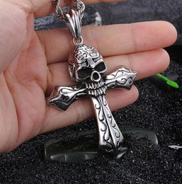 Punk Cool Large Biker 316L Stainless steel Skeleton skull Pendant Mens Twist Rope Necklace Gothic Jewelry 22'' 24" Vine9086400