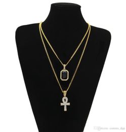 Men S Egyptian Ankh Key Of Life Necklace Set Bling Iced Out Mini Gemstone Pendant Gold Silver Chain For Women Hip Hop Jewelry4951327