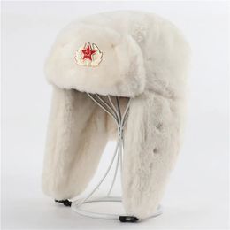 Trapper Hats Men Women Soviet Army Military Badge Russia Bomber Pilot trooper Hat Winter Faux Fur Earflap Snow Caps 3 Styles 231130