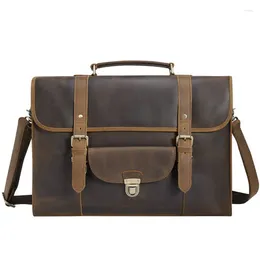 Briefcases 2023 Genuine Leather Men's High Quality Cowhide Business Office Laptop Document Briefcase Large Capacity Hand Bag