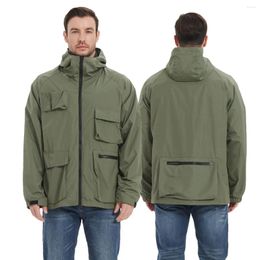 Men's Jackets Sports Hooded Jacket Outdoor Multiple Pockets Waterproof Windbreaker Breathable Functional Cycling Tactic Coat