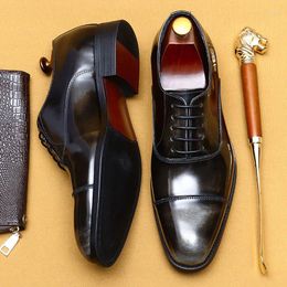 Dress Shoes Handmade Mens Calf Leather Cap Toe Oxford Colorblock Lace Up Luxury Brogue Wedding Party Formal For Men