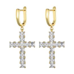 Fashion Mens Women Earrings Gold Silver Colour Ice Out Square CZ Cross Earrings Fashion Hip Hop Earrings Gift254a