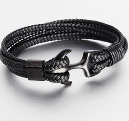 Trendy punk black anchor bracelet handmade leather rope chain for men039s metal sports hook bracelet jewelry gifts2277149