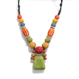Pendant Necklaces Bohemian Style Ceramic Beaded Colourful Necklace Handmade Knitted Sweater Chain Mom's Gift Drop 2X841