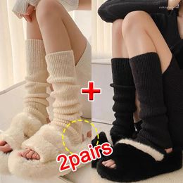 Women Socks 1-2pair Lolita Soft Long Leg Warmer Girls Y2k Knitted Crochet Stocking Winter Warm Casual Leggings Foot Cover