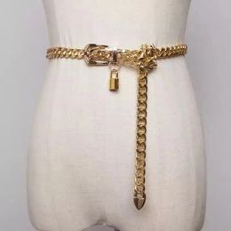 Belts Versatile Gothic Gold Chain Ladies Belt Cuban Punk Silver Metal Corset Belt Long Skirt Belt Metal Lock Pendant ceinture 231201