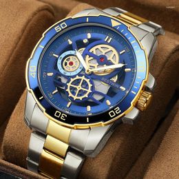 Wristwatches WIN Men Brand Quartz Wristwatch Fashion Stainless Steel Male 2023 Waterproof Watches Man Skeleton Watch Relogio Masculino