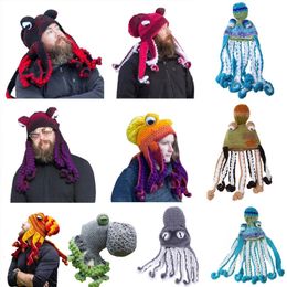 Beanie Skull Caps Adult Unisex Halloween Hand Weave Knitted Beanie Hat Funny Gradient Cartoon Octopus Long Tentacle Eyes Skull Cap Cosplay 231201