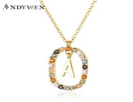 sterling silver pendant personalized gold chain Fine JewelryNecklaces ANDYWEN 925 Sterling Silver Gold Letters A Z Initial M S C1102639