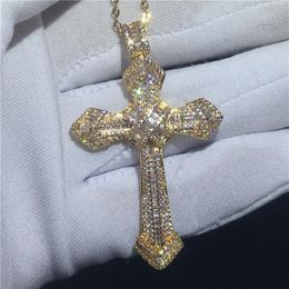 choucong Fashion Big Cross Pendants 5A Cz Gold Filled 925 silver Party Wedding Pendant with Necklaces for Women Men jewelry256i