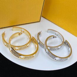 Hoop Earrings Designer Jewellery Silver Diamonds Earring For mens Women Fashion Letters Gold Earring F Stud Hoops With Box213g