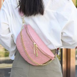 Waist Bags Summer Female Belt Fashion Leather Fanny Pack Phone Wide Straps Lady Chain Crossbody Chest Bag Handbags