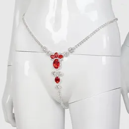 Anklets Sexy Body Chain Lingerie Red Crystal Thong Panties Jewelry For Women Rhinestone Belly Waist Gift Silver Color