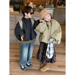 Jackets Kids Coat Children Clothing Korean Style Boys And Girls 2023 Autumn Winter Lantern Sleeve Velvet Casual Loose