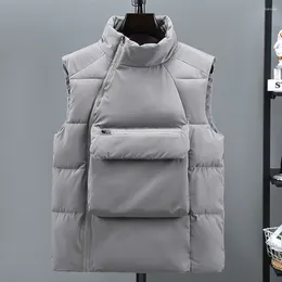 Men's Vests Mens Winter Autumn Warm Thickened Slim Fit Zip Up Vest Sleeveless Jackets Casual Padded Cotton Waistcoat Fashion Male Outwear