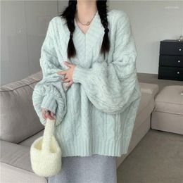 Women's Sweaters Sweater Autumn And Winter V-neck Lazy Style Top Thickened Button Rope Fried Dough Twists Knitwear Women