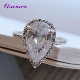ELSIEUNEE 925 Sterling Silver Pear Cut Created Moissanite Zircon Gemstone White Gold Color Wedding Ring Fine Jewelry Whole B12189I
