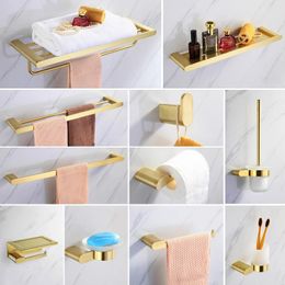 Bath Accessory Set Bathroom Accessories Hardware Towel Bar Rack Soap Dish Phone Paper Holder Toilet Brush Stainless Steel Hook Brushed Gold 231130