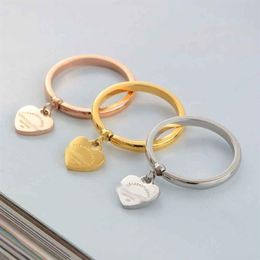 Factory Whole Love Letter Stainless Steel Hollow Tail Ring Pendant Ring gold silver rose for Couple Gift281v