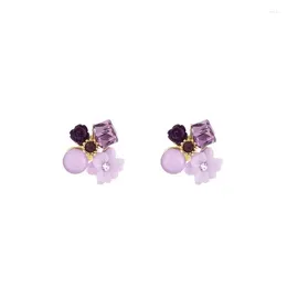 Stud Earrings Korean Purple Flower Crystal Square Earring For Woman Girl Fashion Wedding Party Jewellery Accessories Gift 2023