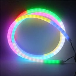 LED Neon Sign 12V 5V Round Neon Light Strip Flexible Outdoor Christmas Holiday Fairy LED Strip Rope Tube SK6812 WS2811 RGBW 60LED/M Strip Lamp YQ231201