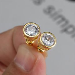 Simple Fashion Earrings Gold Plated Bling Round CZ Diamond Stud Earings for Men Women Nice Gift Whole270a