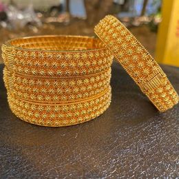 Bangle 4pcs Dubai Bangles For Women Gold Color Islam Middle East 24k Ethiopian Bracelets Wedding Jewelry African Gifts226W
