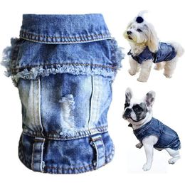 Dog Apparel Jean Jacket Blue Denim Lapel Vest Coat TShirt Costume Cute Girl Boy Puppy Clothes Comfort and Cool 231201