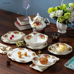 Plates European Rose Bone China Dinner And Dish Home Heart Plate Salad Bowl Ceramic Spaghetti Retro KitchenTableware Gift