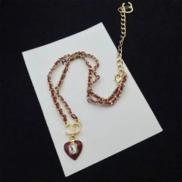T GG Luxury Brand Designers Letters Stud Clip Eardrop Brass Copper Geometric Red Heart Gem Pendant Necklace Chain Women Crystal Rhinestone Earring Wedding Jewerl
