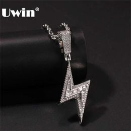 UWIN Silver Color Iced Bolt Necklaces Fashion CZ Pendant Lightning Pendants Jewelry Mens Hiphop Chains Drop 2109292669