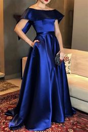 2024 Elegant Royal Blue Mother of the Bride Dress Scoop Backless Satin Floor Length Satin Wedding Guest Party Gowns for Women Plus Size