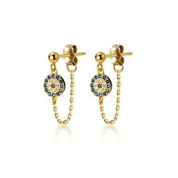 Stud Lucky Blue Zircon Earrings For Women Rose Gold Chain 925 Sterling Silver Earring Fashion Jewelry Gift Whole227b