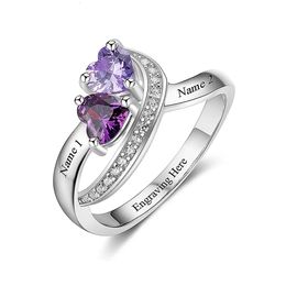 Wedding Rings Couple Promise for Her Custom 2 Name with Birthstone 925 Sterling Silver Jewellery Mother Daughter Ring Personalised Gift 231130