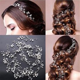 Crystal Handmade Long Bridal Hair Tiara Veil Headpiece Pearl Hairbands Wedding Hair Accessories Bride Head Chain295s