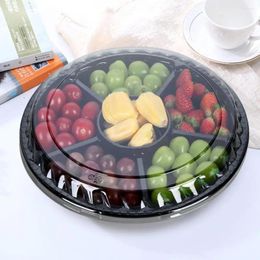 Plates Fruit Storage Box With Lid Disposable Round Plastic Veggie Serving Trays 6 Compartment For Party