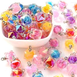 Charms 10pcs 21x16mm Faceted Rhombus Water Cube Pendant Colourful Polygon Imitation Crystal DIY Jewellery Accessories