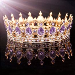 Gold Purple Queen King Bridal Crown For Women Headdress Prom Pageant Wedding Tiaras and Crowns Hair Jewelry Accessories Y1130325E