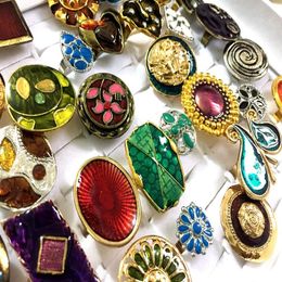 Bulk Lots 50pcs Vintage Colorful Enamel Alloy Women Rings Open Size Bronze Silver Mix Design Assorted Retro Rings Whole Party 248i