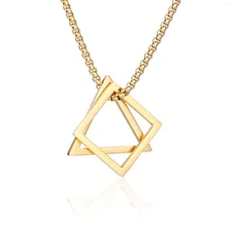 Pendant Necklaces Tiktok All Match Titanium Steel Necklace Polygon Hollowed Triangle Double Lady Sweater Chain Charm