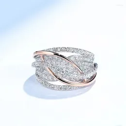 Cluster Rings Fashion Temperament Rose Gold Color/Silver Colour Two Tone Women Full Paved Sparkling CZ Stone Wedding Bands Jewellery