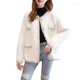 Women's Knits Autumn Winter Thick Mink Cashmere Sweater Women Cardigan Korean Loose Short Long Sleeve Big Pocket Knitted Jacket Coat Female