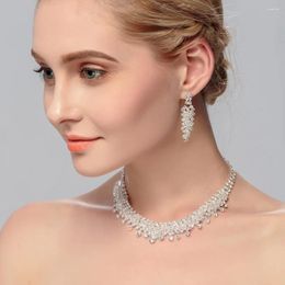 Necklace Earrings Set Elegant Bridal Wedding Neacklace 2PCS Trendy Luxury Rhinestone Crystal Jewellery For Women Ladies Party Accessory
