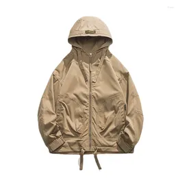 Men's Jackets American Casual Hooded Jacket Harajuku Style Drop-Shoulder Sleeve Coat Thin Section Solid Color Outerwear