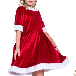 Special Occasions Little Santa Claus Half Sleeve Red Swing Dress And Hat Set Children Christmas Costume Outfit For Girls Veet Loose Dhrsd