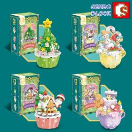 Christmas Toy Supplies SEMBO Christmas cake cup building blocks children's toys kawaii Christmas gift Santa Claus snowman model hand-made ornaments 231130