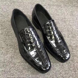 Dress Shoes Authentic Crocodile Skin Classic Plain Black Men Genuine Alligator Leather Male Slip-on Loafers With Cowskin Outsole