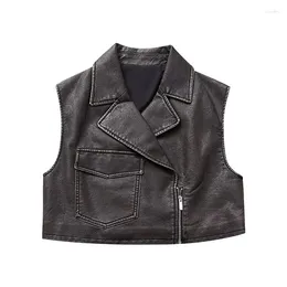 Women's Vests Faux Leather Cropped Vest For Women Sleeveless Zipper Jacket Streetwear Waistcoat Autumn Outerwear